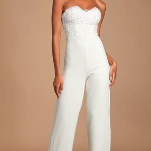 Lulus white lace strapless jumpsuit size medium